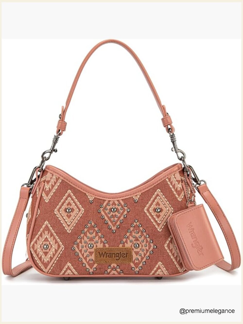 Western Aztec Crescent Hobo Bag with Detachable Pouch, Dual Straps, Zipper